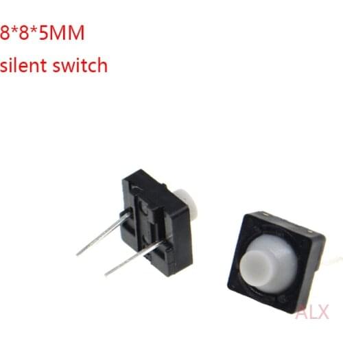 20PCS Middle 2 pins 8X8x5mm 2PIN dip silent silicone TACT push button switch Micro key power tactile switches 8x8x5 8*8*5MM