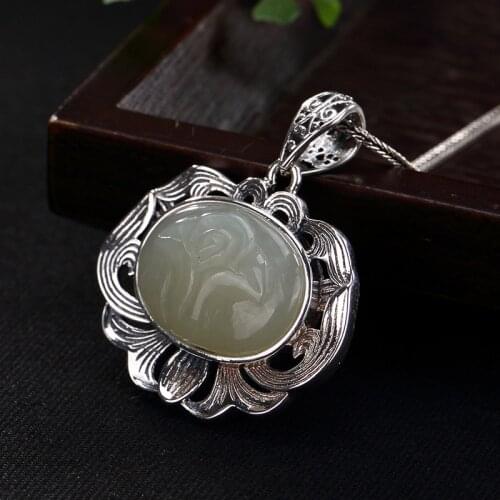 2018 Time-limited Real Carnelian Solitaire S925 Pure Natural Hetian Lotus Retro Clavicle Sweater Chain Female Pendant Wholesale