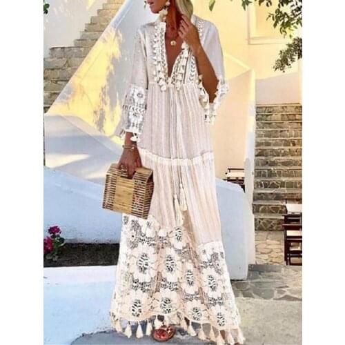 2020 Xia Qiuji Lace Lace Tassels Long Fund Lace Unlined Upper Garment Dress