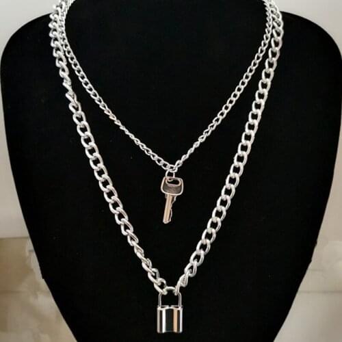 2021 Goth Padlock Double Lock Chain Necklace Women Men Punk Choker Lock Pendant Necklace Emo Gothic Grunge Jewelry Sweater Chain
