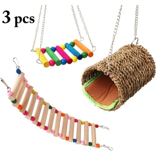 3Pcs/Set Small Pet Toys Hamster Warm Nest Swing Ladder Set Creative Assorted Hanging Bird Swing Toy Bird Cage Toy For Parrot