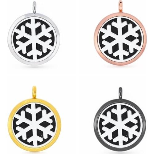 30mm Hollow Gold Winter Snow Aromatherapy Essential Oil Perfume Diffuser Locket Pendant with 6pcs PadS Fit Necklace key Chains