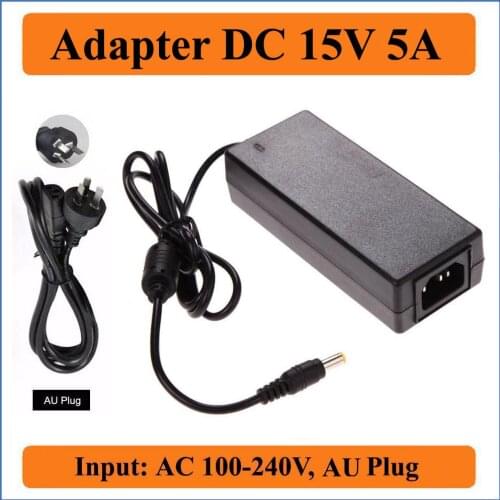 15V 5A AU Plug AC DC Adapter AC 100V-240V Converter to DC 15V 5000mA 75W Chargers Power Supply DC 5.5mm x 2.1-2.5mm Jack