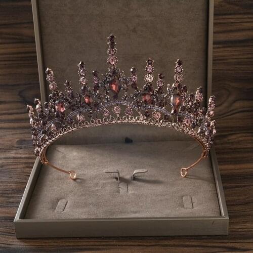 Baroque Vintage Gold Sparkling Purple Black Crystal Bridal Crowns Pageant Diadem Veil Tiaras Headbands Wedding Hair Accessories