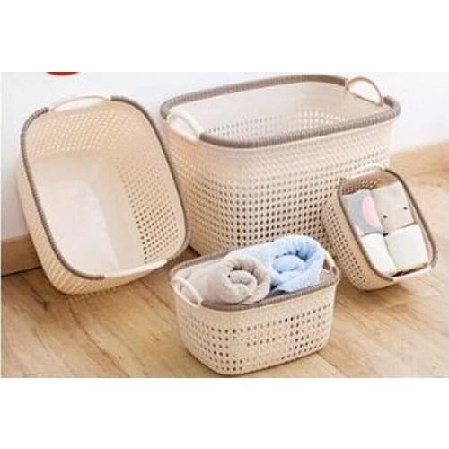 Beige Color Storage Basket Home Organizer Sundries Storage Box Pack Of 3pcs