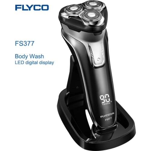 Flyco FS377 Electric Shaver Beard Trimmers with 3 Floating Heads Shaving Razor Fully Washable Hair Trimmer Display for Men LED