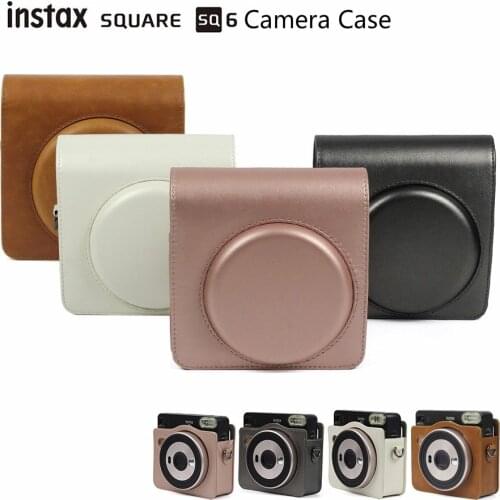 FUJIFILM Instax SQUARE SQ6 Camera Case Vintage PU Leather Shoulder Strap Bag Carry Cover Protection Pouch Transparent Case