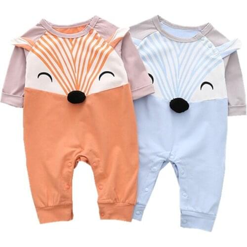 High Quality Cotton Infant Baby Rompers Roupas Bebe Long Sleeve Kids One Piece Autumn Clothes Lovely Cartoon Fox Orange Jumpsuit