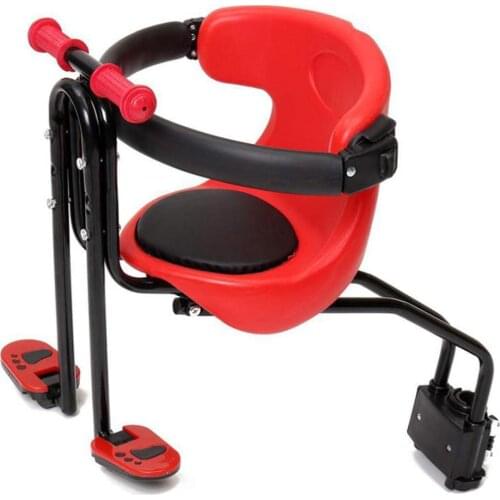 Bike Bicycle Baby Seat for Kids Child Safety Seat Carrier Front Seat Saddle Cushion with Back Rest Foot Pedals Bike Child Seat