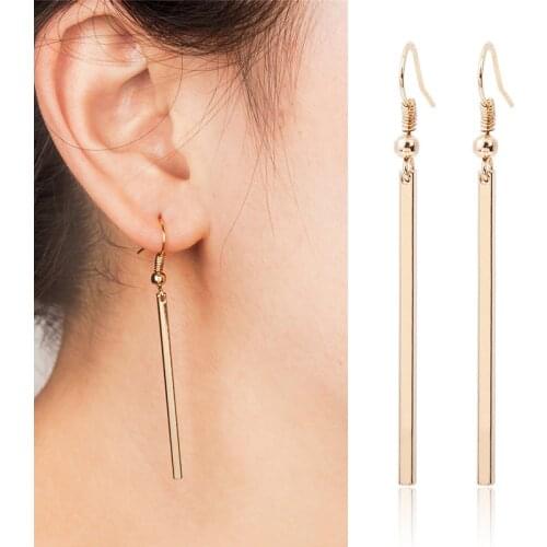 Long Cube Hook Earrings for Women Simple Rectangular Geometric Gold Hanging Wholesale Fashion Jewelry Alloy Metal
