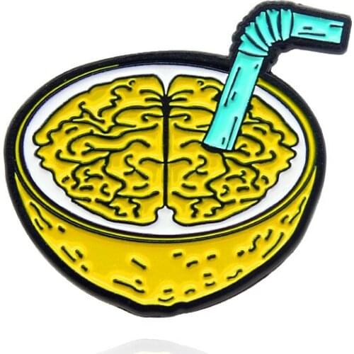 European And American Personality Fashion Design Walnut Lemon Juice Drink Insert Straw Shape Brooch Trend Badge Neutral Jewelry