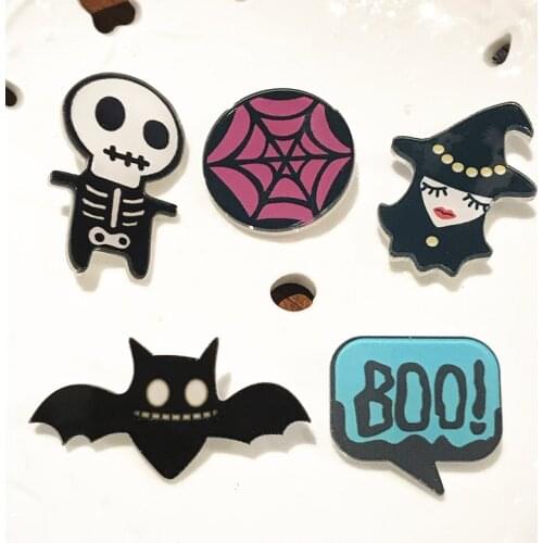 Hot Sale 5pcs Horror Ghost Badges For Backpack Clothing Jackets Ornament Laber Pins Acrylic Brooch Bat Animal Skull Jack For Boy