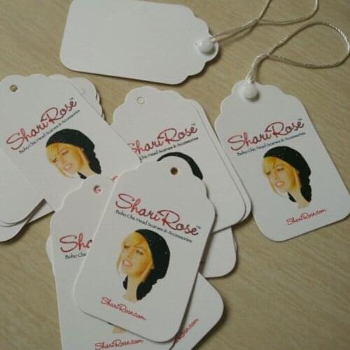 Custom Grade A 400 g Coated paper tags Dress artwork printed swing Hang tag 500 pcs/single design