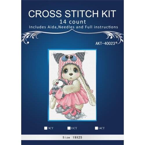 Rabbit in unicorn hat cross stitch package cartoon animal 18ct 14ct cloth cotton silk embroidery DIY handmade needlework 2