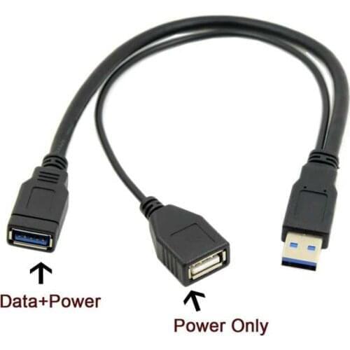 Jimier CY Black USB 3.0 Male to Dual USB Female Extra Power Data Y Extension Cable for 2.5" Mobile Hard Disk