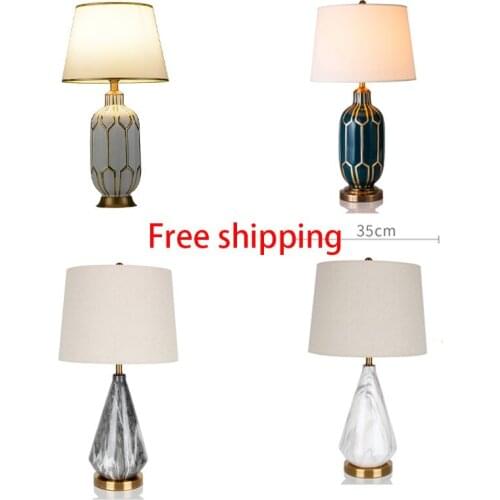 Ceramic Table Lamp Creative Simple Modern Living Room Fabric Bedroom Bedside Hotel Model Room Desk Lamp Decoration LED Light E27