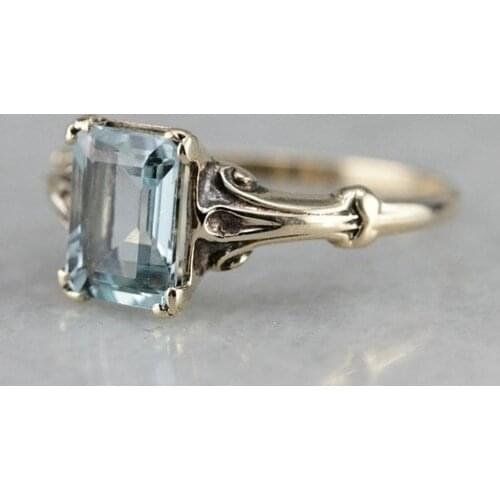 Classical Style 14K Golden Antique Aquamarine Engagement Engagement Princess Ring Love Diamond Ring Size 6-10