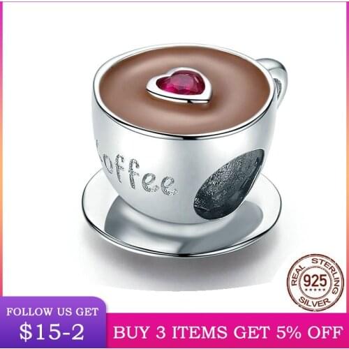 Coffee Cup Metal Beads for Women European Charm Bracelet 925 Sterling Silver Enamel Fashion Charms Jewelry CMC1286