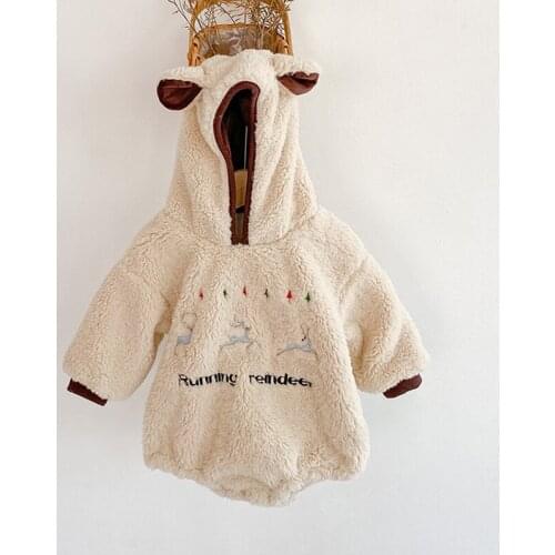 Autumn Baby Boy Clothes Girl Hooded Long Sleeve Bodysuit Jumpsuit Newborn Winter Christmas Fawn Embroidery Cartoon Costumes