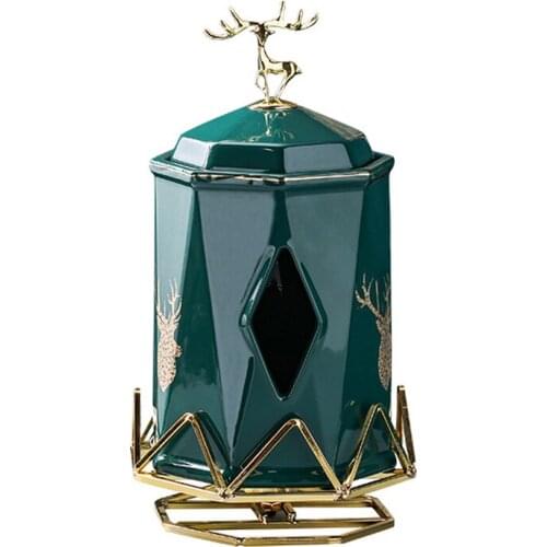 Household Dark Green Tissue Box Ornaments with Lid European-style Napkin Box Living Room Coffee Table Light Luxury Pumping Box