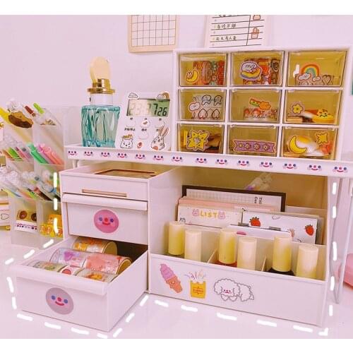 Multifunction Storage Boxs Drawer Storage Box Cosmetics Storage Stationery Storage Office Supplies Sticker Kawaii Storage Rack