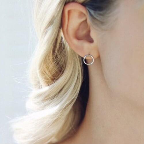 Fashion Ear Piercing Jewelry Punk Rock Minimalist Stainless Steel Gold Sliver Tiny Circle Hollow Stud Earrings For Women Men