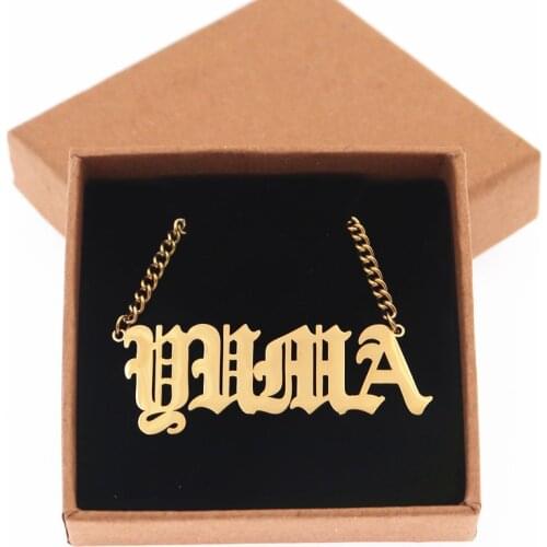 Fashion Jewelry Stainless Steel Customized Necklace For Women Punk Old English Name Necklace Gold Chain Choker