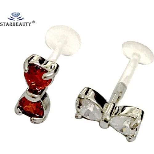 Top Fashion Clear Acrylic Lip Labret Cartilage Gem Piercing 1.2*8mm Body Jewelry Daith Tragus Ear Lip Piercing Prong AAA Zircon