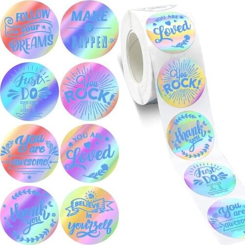 1/1.5 Inch Rainbow Laser Sticker Student Toy Reward Incentive Sticker Birthday Decor Sticker Baking Envelope Sealing Glue Label