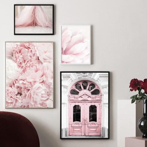 Wall Art Canvas Painting Pink Palace Danceing Girl Penoy Flower Nordic Posters And Prints Wall Pictures For Living Room Decor