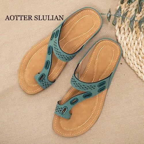 New Women Flip-flops Slippers Metal Ring Stitching Design Flat Sandals Casual Outdoor Beach Shoes Lady Loafer Pure Color Slipper