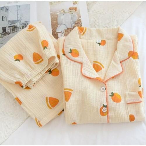 Autumn and winter new cotton homewear suits, long-sleeved womens crepe cotton loose plus size pajamas pajamas for teen girls