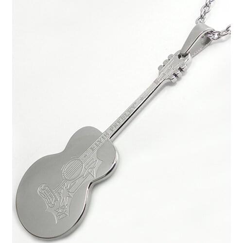 Stainless Steel Silver Plated Super Star Memorial Guitar Necklace Letter Elvis Presley Pendant Necklace Jewelry Gift 50cm Length