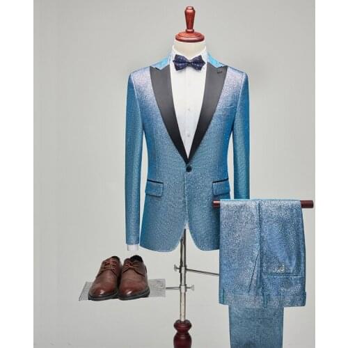 Jacket + Pants) Mens suit banquet party prom slim wedding tuxedo suit two-piece suit / nightclub singer host suit