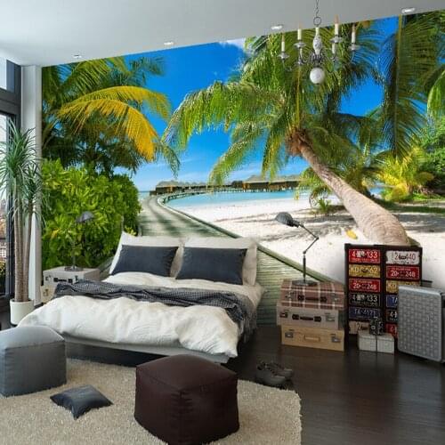 Dropship Custom 3D Wall Mural Wallpaper Home Decor Green Mountain Waterfall Nature Landscape 3D Photo Wall Paper For Living Room