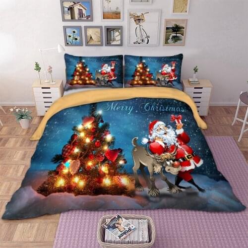 Santa Claus Bed Linen US Twin Full Queen King UK Double AU Single Size 3D Bedding Set Christmas Tree Duvet Cover Pillow Cases