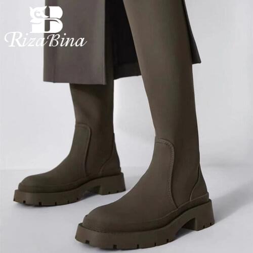 RIZABINA Size 35-40 Women Knee Boots Fashion Platform Casual Winter Shoes For Women High Heels Daily Lady Long Boot Footwear