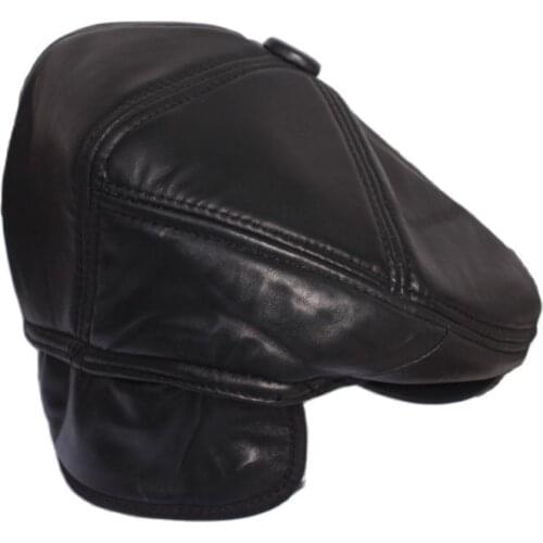 New Fashion mens mid aged hat Top Layer cowhide Leather Hats Leisure Cap Autumn&Winter Baret hat