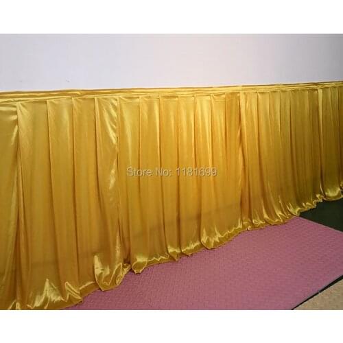 Ice silk transparent yellow gold wedding table skirt party banquet stage table skirt for table cloth decoration