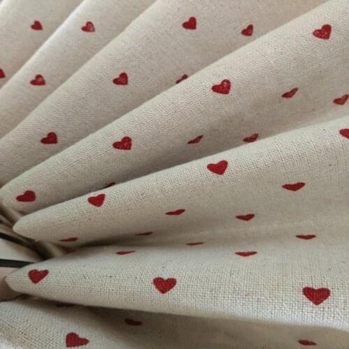 Cotton Linen Home Tablecloth Fabric Pastoral Burlap Printing DIY Handmade Sofa Supplies Heart Pattern 45X150cm TJ4200