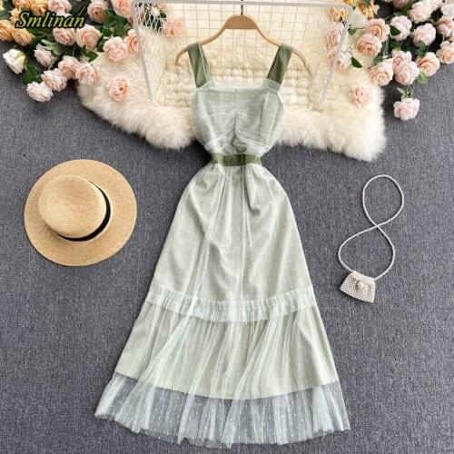 Smlinan Summer Vintage Elegant Evening Party Dress Women Sleeveless Slim Polka Dot Backless Sexy Spaghetti Strap Long Dresses