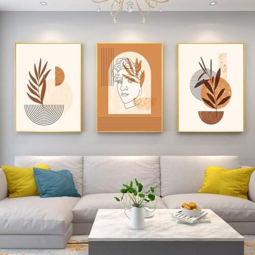 Contemporary Antique Statue David Poster Boho Geometric Shapes And Leaves Canvas Print Wall Art Painting Living Room Decoration