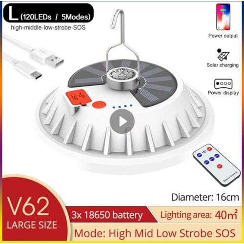 120 LED Bulb Solar Lamp Rechargeable Remote Control Home Outdoor Camping Lantern Portable Emergency Night Market Light BBQ Hike