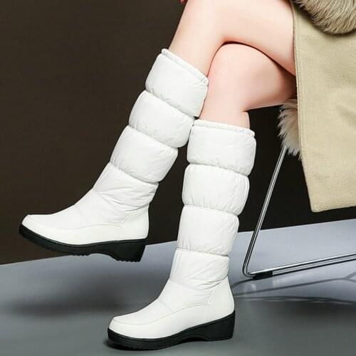 Autumn Warm Long Plush Snow Boots Fashion Slip On Flat With Knee High Boots Round Toe Shoes Woman Blue Black White
