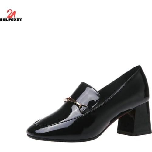 SKLFGXZY 2021 New Patent Leather Women Square Head High Heels Fashion Shoes Spring Summer Women Party Wedding Pumps Women Shoes