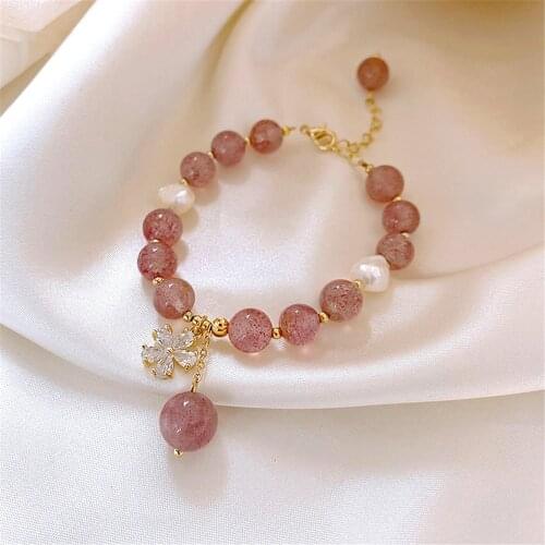 Pink Crystal Bracelet Female Ins Niche Design Girlfriends Sisters Bracelet Simple Temperament Fashion Net Red Bracelet Trend