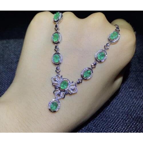 Wholesale 925 Sterling Silver Natural Green Emerald Pendant Necklace for Women,4*5mm Gemstone FN699