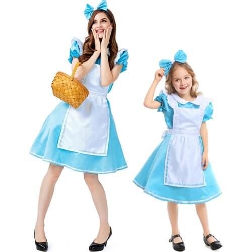 Umorden Wonderland Alice Costume for Kids Girls Women Blue Princess Maid Cosplay Halloween Purim Mardi Gras Party Dress