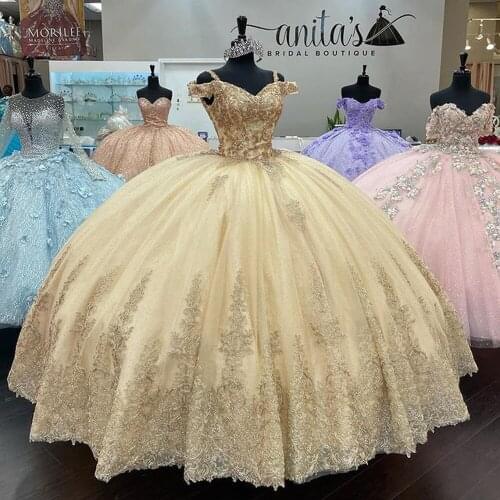 2021 Eeqasn vestido 15 anos Quinceanera Dresses Ball Gown Floor Length Crystal Lace Appliques Spaghetti Straps Sweet 16 Dresses