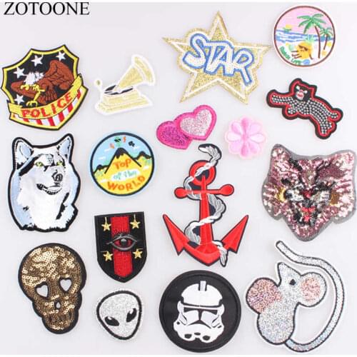 ZOTOONE1PCS Sequin Patch Alien Motorcycle Patches Iron on Cartoon Patch Cheap Embroidered Patches for Clothes Jeans Applique C